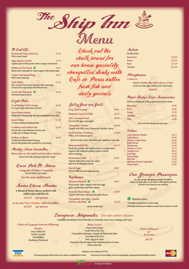 Menus Ship Inn